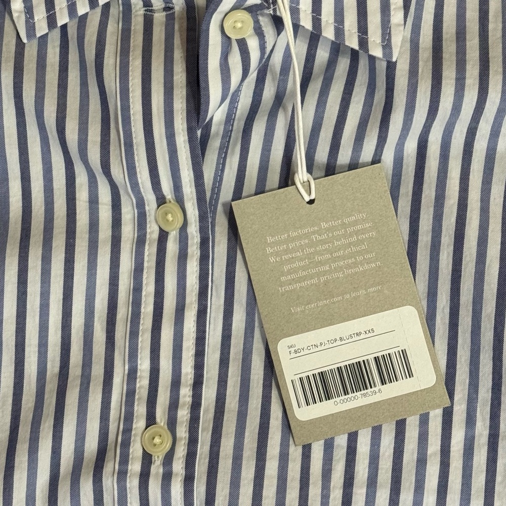 Everlane Boxy Cotton Shirt Blue Stripe Cropped Button Top NWT Loungewear XXS - Picture 5 of 6